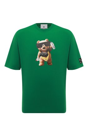 Мужская хлопковая футболка DIEGO VENTURINO зеленого цвета, арт. FW22-DV TS0 P0G | Фото 1 (Рукава: 3/4; Материал внешний: Хлопок; Длина (для топов): Стандартные)