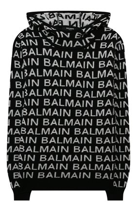 Детский шерстяное худи BALMAIN черного цвета, арт. 6R9P80 | Фото 1 (Материал внешний: Шерсть; Рукава: Длинные; Мальчики Кросс-КТ: Худи-одежда)
