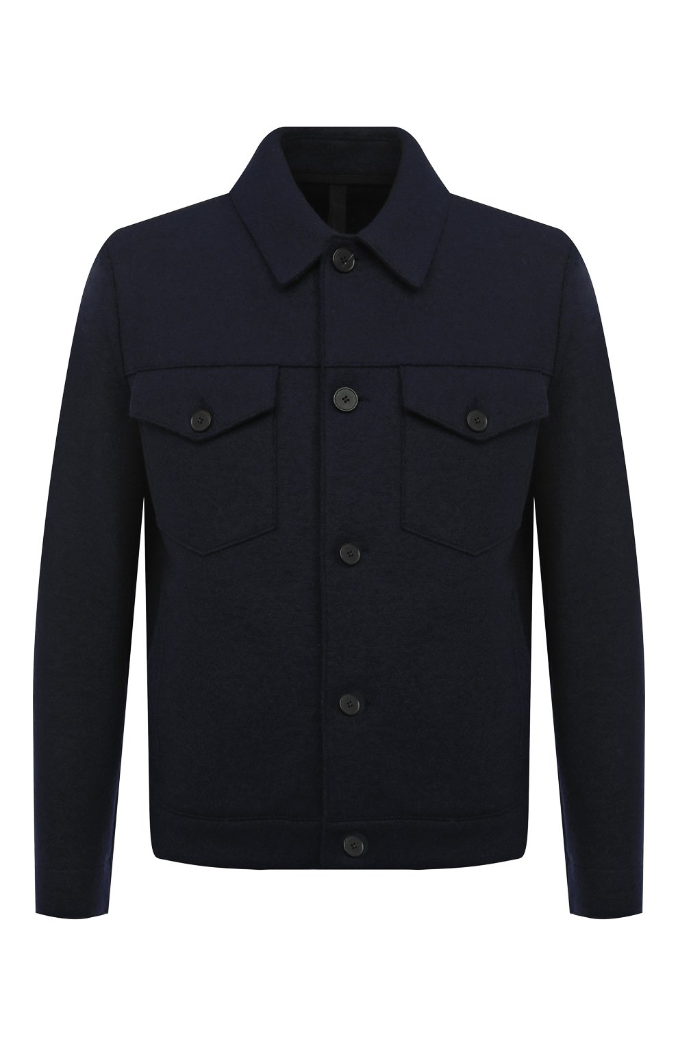 Мужская шерстяная куртка HARRIS WHARF LONDON темно-синего цвета, арт. C9331MLK | Фото 1 (Кросс-КТ: Куртка; Мужское Кросс-КТ: шерсть и кашемир; Материал внешний: Шерсть; Рукава: Длинные; Длина (верхняя одежда): Короткие; Стили: Кэжуэл)