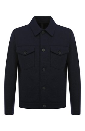 Мужская шерстяная куртка HARRIS WHARF LONDON темно-синего цвета, арт. C9331MLK | Фото 1 (Кросс-КТ: Куртка; Мужское Кросс-КТ: шерсть и кашемир; Материал внешний: Шерсть; Рукава: Длинные; Длина (верхняя одежда): Короткие; Стили: Кэжуэл)