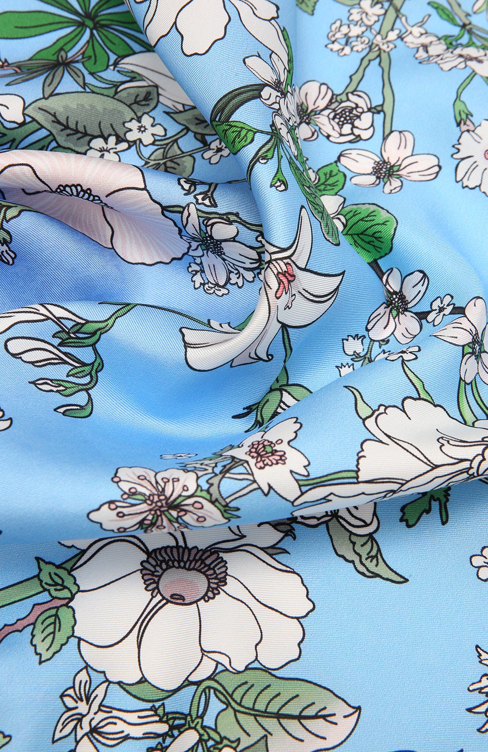 Женский шелковый платок flowers dream RADICAL CHIC голубого цвета, арт. 622992.07.02 | Фото 4 (Материал: Текстиль, Шелк)