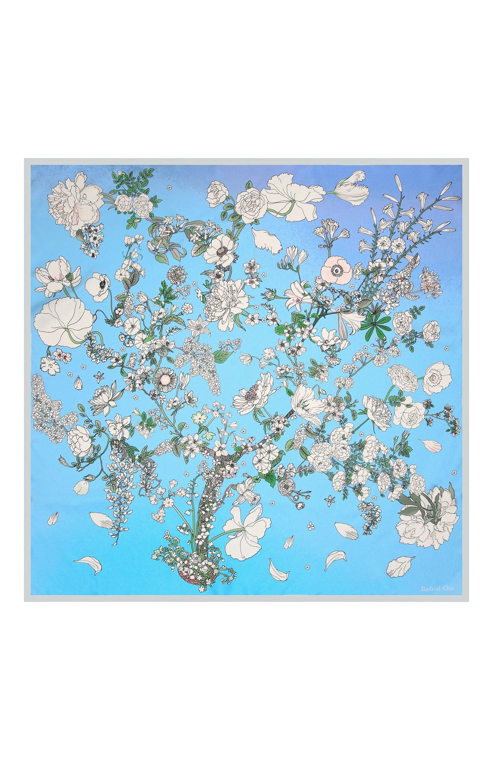 Женский шелковый платок flowers dream RADICAL CHIC голубого цвета, арт. 622992.07.02 | Фото 5 (Материал: Текстиль, Шелк)