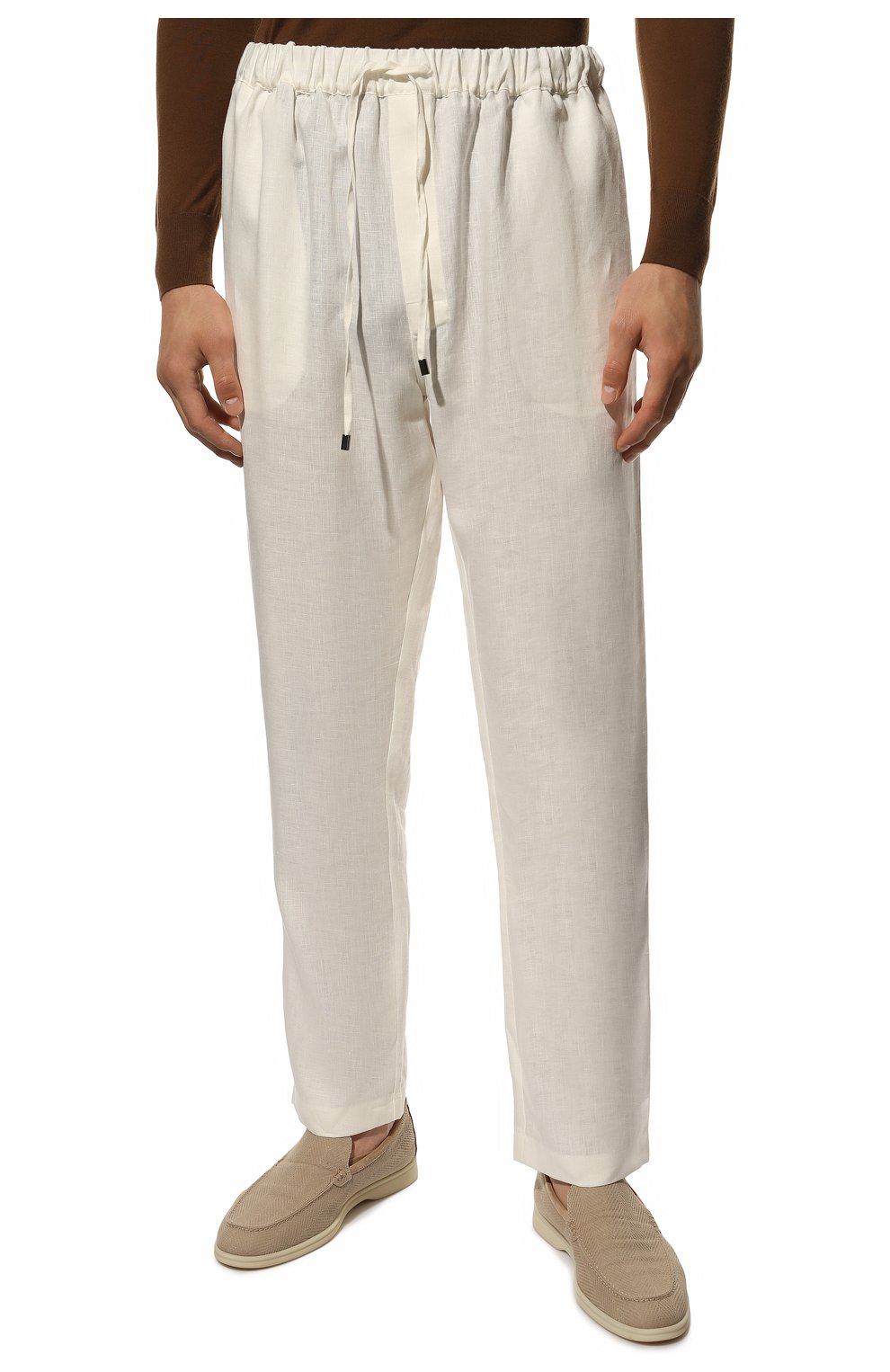 Мужские льняные брюки ZILLI белого цвета, арт. MFX-84060-G13711/0004 | Фото 3 (Длина (брюки, джинсы): Стандартные; Случай: Повседневный; Материал внешний: Лен; Стили: Кэжуэл)