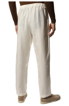 Мужские льняные брюки ZILLI белого цвета, арт. MFX-84060-G13711/0004 | Фото 4 (Длина (брюки, джинсы): Стандартные; Случай: Повседневный; Материал внешний: Лен; Стили: Кэжуэл)