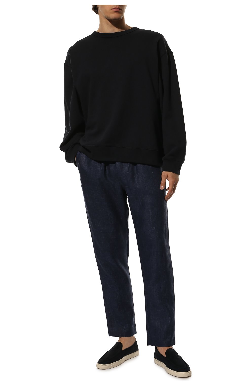 Мужские льняные брюки ZILLI темно-синего цвета, арт. MFX-84060-G13711/0004 | Фото 2 (Длина (брюки, джинсы): Стандартные; Случай: Повседневный; Материал внешний: Лен; Стили: Кэжуэл)