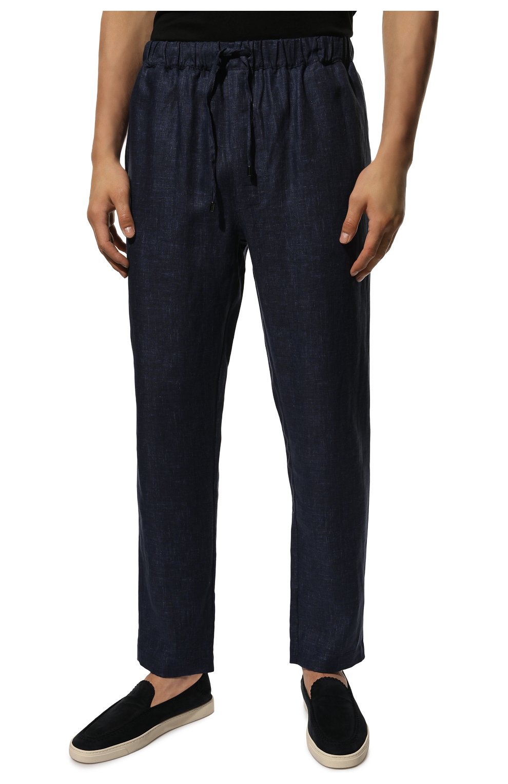 Мужские льняные брюки ZILLI темно-синего цвета, арт. MFX-84060-G13711/0004 | Фото 3 (Длина (брюки, джинсы): Стандартные; Случай: Повседневный; Материал внешний: Лен; Стили: Кэжуэл)