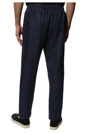 Мужские льняные брюки ZILLI темно-синего цвета, арт. MFX-84060-G13711/0004 | Фото 4 (Длина (брюки, джинсы): Стандартные; Случай: Повседневный; Материал внешний: Лен; Стили: Кэжуэл)