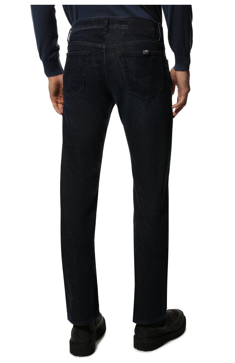 Мужские джинсы JACOB COHEN темно-синего цвета, арт. U Q E05 30 S 3587/276D | Фото 4 (Силуэт М (брюки): Прямые; Кросс-КТ: Деним; Длина (брюки, джинсы): Стандартные; Материал внешний: Хлопок, Деним; Стили: Кэжуэл)