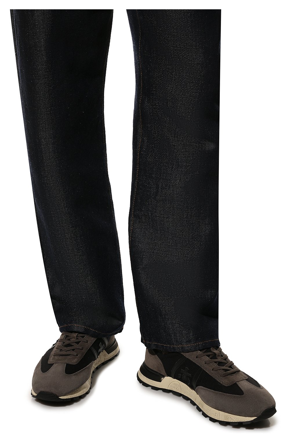 Мужские замшевые кроссовки PREMIATA темно-серого цвета, арт. J0HNL0W/VAR6101 | Фото 3 (Материал внешний: Текстиль, Кожа; Материал утеплителя: Натуральный мех; Стили: Классический)