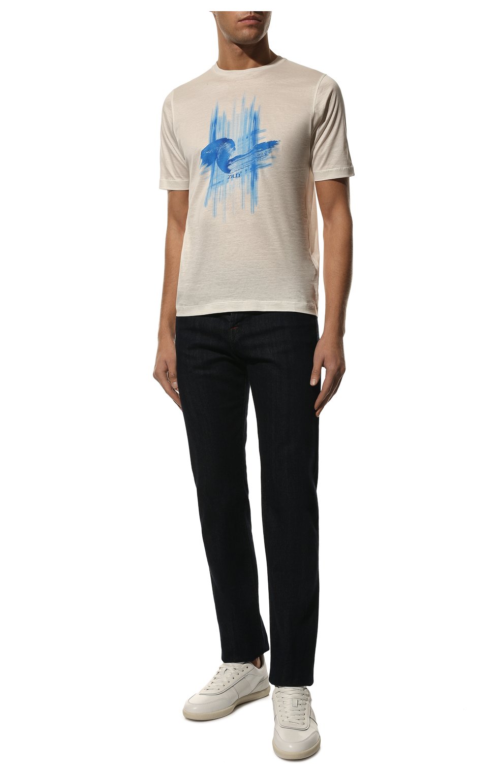 Мужская хлопковая футболка ZILLI кремвого цвета, арт. MEX-NT310-ZBRU1/MC01 | Фото 2 (Рукава: Короткие; Длина (для топов): Стандартные; Принт: С принтом; Материал внешний: Хлопок; Стили: Кэжуэл)