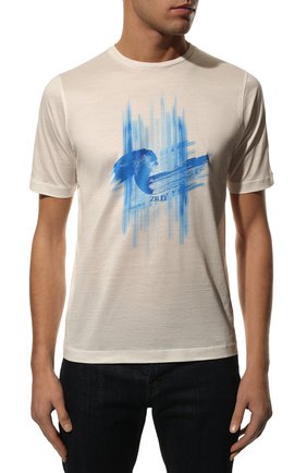 Мужская хлопковая футболка ZILLI кремвого цвета, арт. MEX-NT310-ZBRU1/MC01 | Фото 3 (Рукава: Короткие; Длина (для топов): Стандартные; Принт: С принтом; Материал внешний: Хлопок; Стили: Кэжуэл)