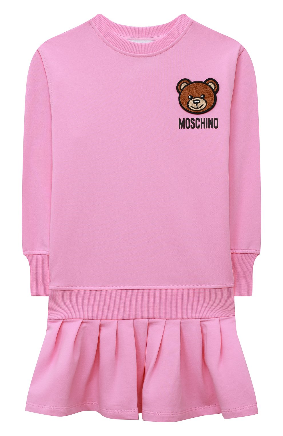 Детское хлопковое платье MOSCHINO розового цвета, арт. HDV0C3/LDA16/4A-8A | Фото 1 (Рукава: Длинные; Материал внешний: Хлопок)