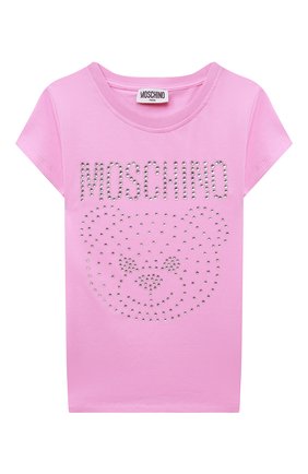 Детская хлопковая футболка MOSCHINO розового цвета, арт. HGM042/LBA10/4A-8A | Фото 1 (Рукава: Короткие; Материал внешний: Хлопок)