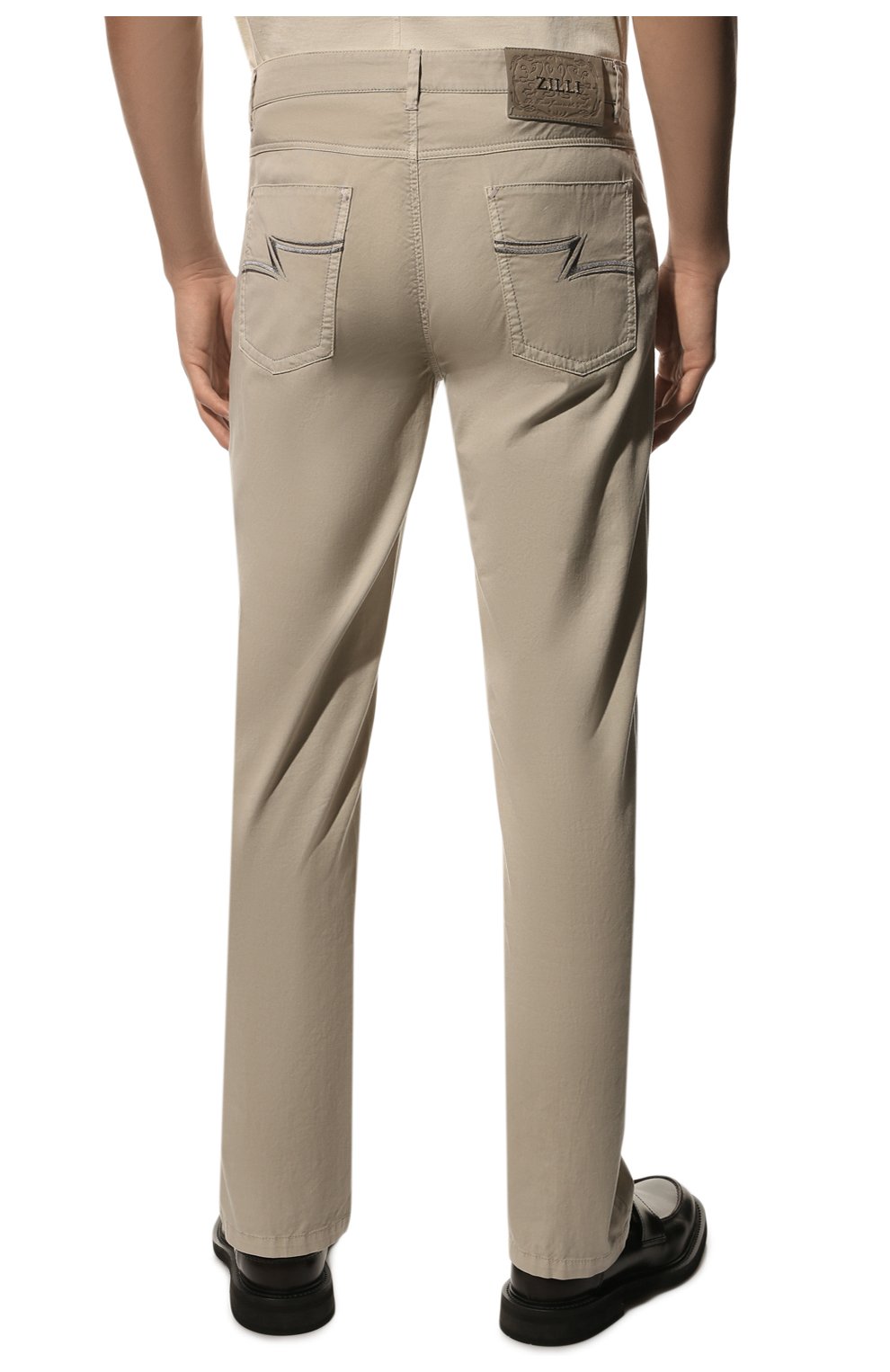 Мужские хлопковые брюки ZILLI кремвого цвета, арт. M0X-D0120-C0TE1/R001 | Фото 4 (Длина (брюки, джинсы): Стандартные; Случай: Повседневный; Материал внешний: Хлопок; Стили: Кэжуэл)