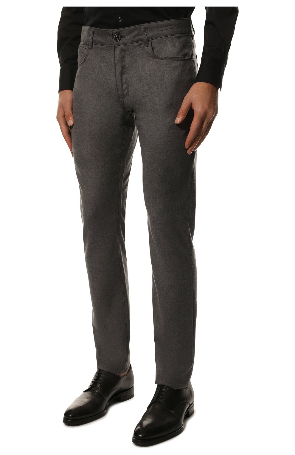 Мужские шерстяные брюки PT TORINO серого цвета, арт. 222-C5 PS05Z00BAS/CM13 | Фото 3 (Материал внешний: Шерсть; Длина (брюки, джинсы): Стандартные; Случай: Повседневный; Стили: Кэжуэл)