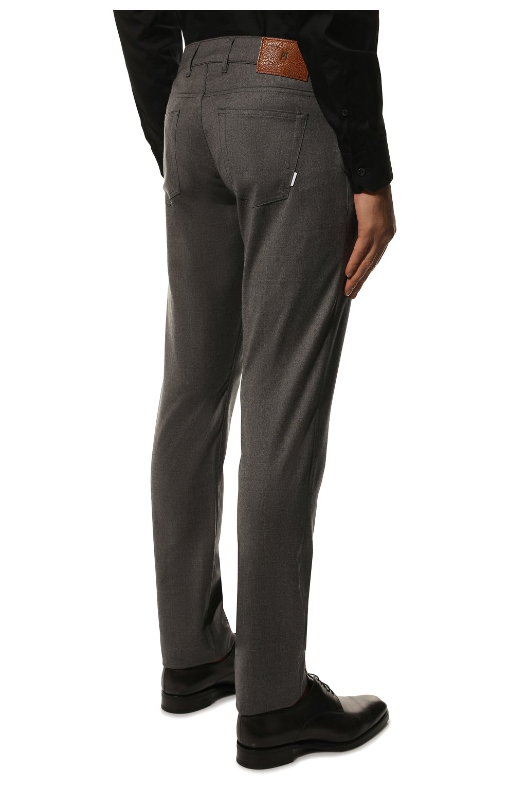 Мужские шерстяные брюки PT TORINO серого цвета, арт. 222-C5 PS05Z00BAS/CM13 | Фото 4 (Материал внешний: Шерсть; Длина (брюки, джинсы): Стандартные; Случай: Повседневный; Стили: Кэжуэл)