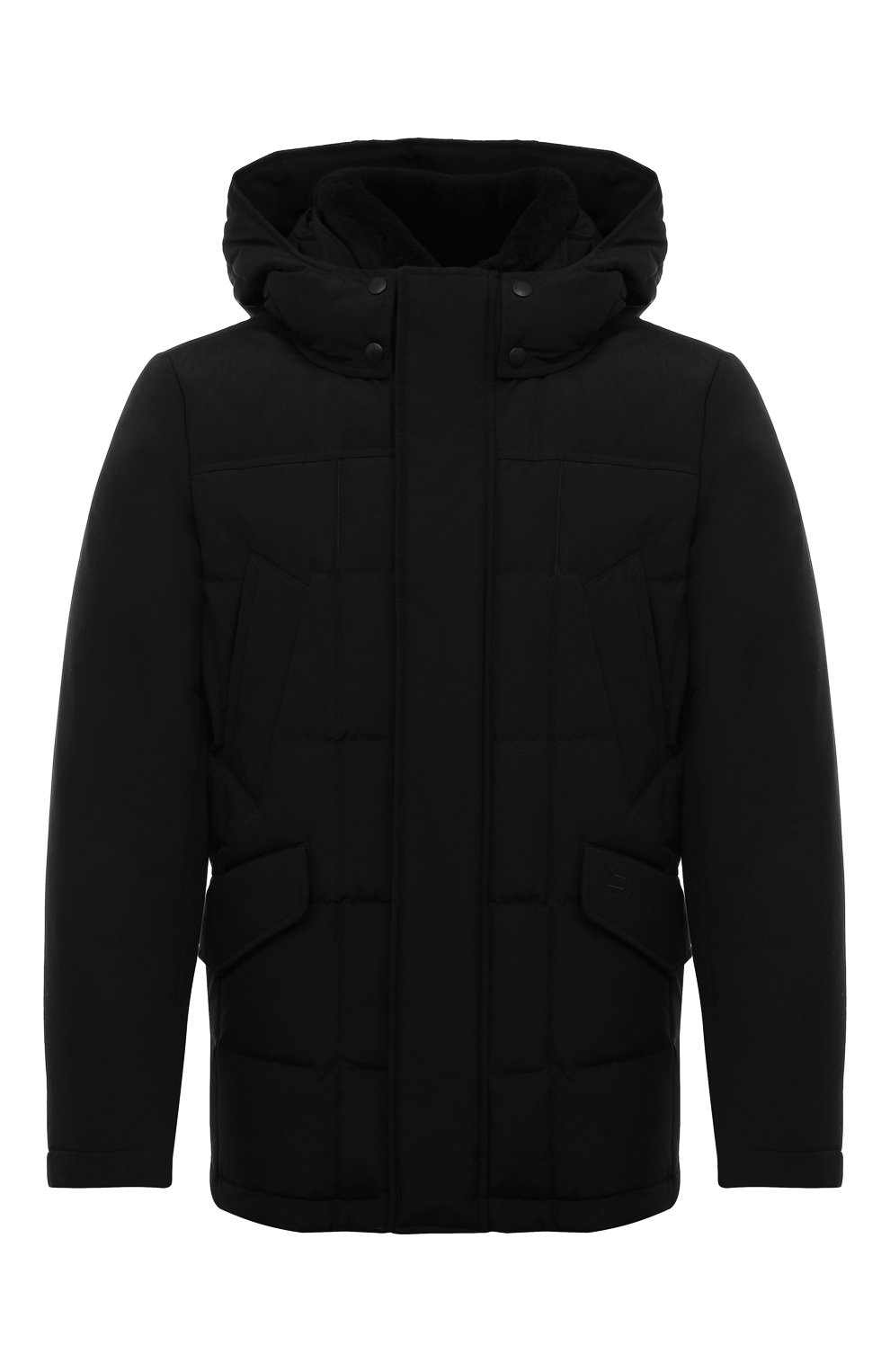 Мужская пуховая куртка WOOLRICH черного цвета, арт. CFW00U0621MR/UT0001 | Фото 1 (Кросс-КТ: Куртка; Рукава: Длинные; Материал внешний: Синтетический материал, Хлопок; Мужское Кросс-КТ: утепленные куртки; Материал подклада: Синтетический материал; Длина (верхняя одежда): Короткие; Материал утеплителя: Пух и перо; Стили: Кэжуэл)
