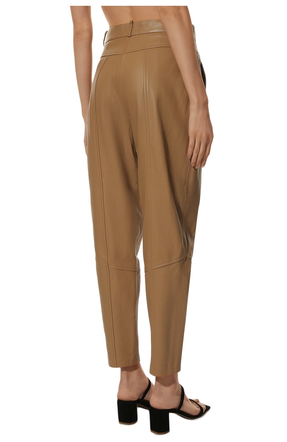 Женские кожаные брюки BOSS бежевого цвета, арт. 50476100 | Фото 4 (Длина (брюки, джинсы): Стандартные; Материал внешний: Натуральная кожа)