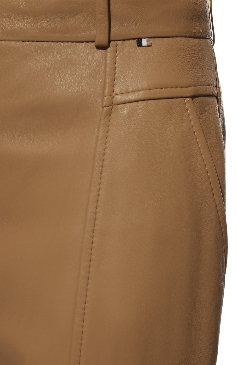 Женские кожаные брюки BOSS бежевого цвета, арт. 50476100 | Фото 5 (Длина (брюки, джинсы): Стандартные; Материал внешний: Натуральная кожа)