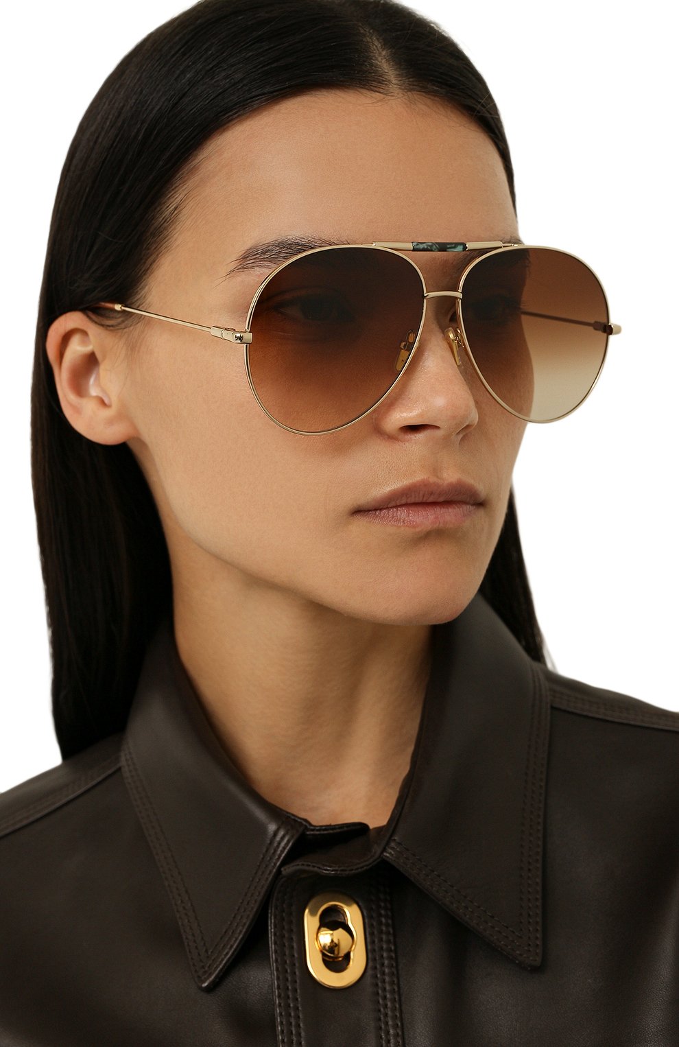 Женские солнцезащитные очки CHLOÉ золотого цвета, арт. CH0113S 002 | Фото 2 (Тип очков: С/з; Материал: Металл; Очки форма: Авиаторы)