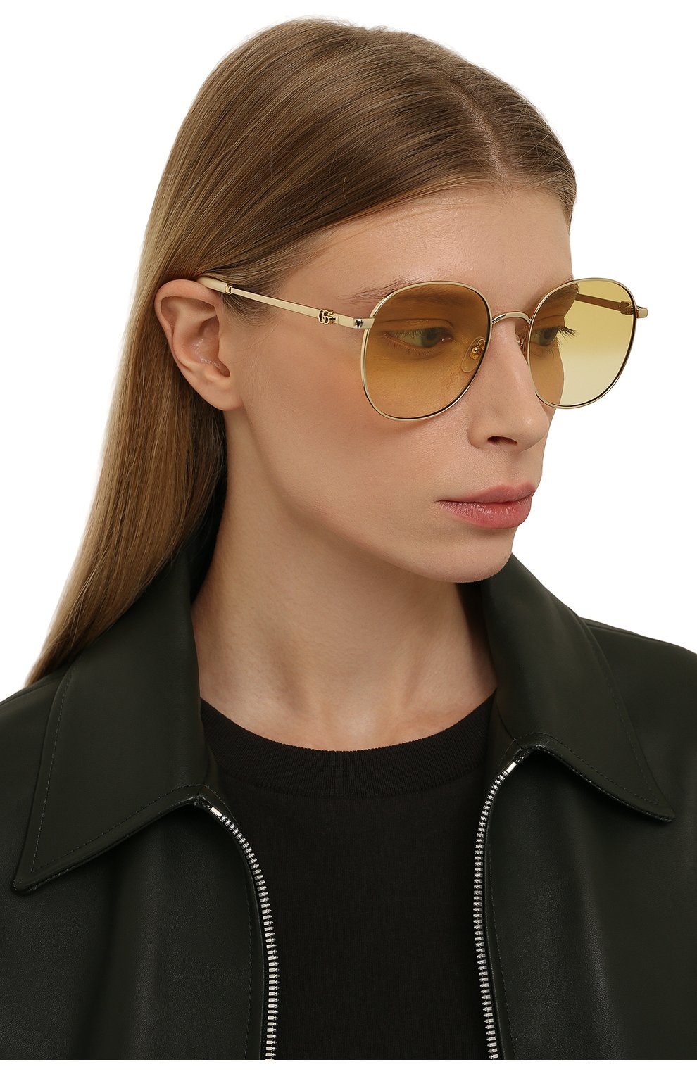 Женские солнцезащитные очки GUCCI золотого цвета, арт. GG1142S 003 | Фото 2 (Тип очков: С/з; Материал: Металл; Очки форма: Квадратные)