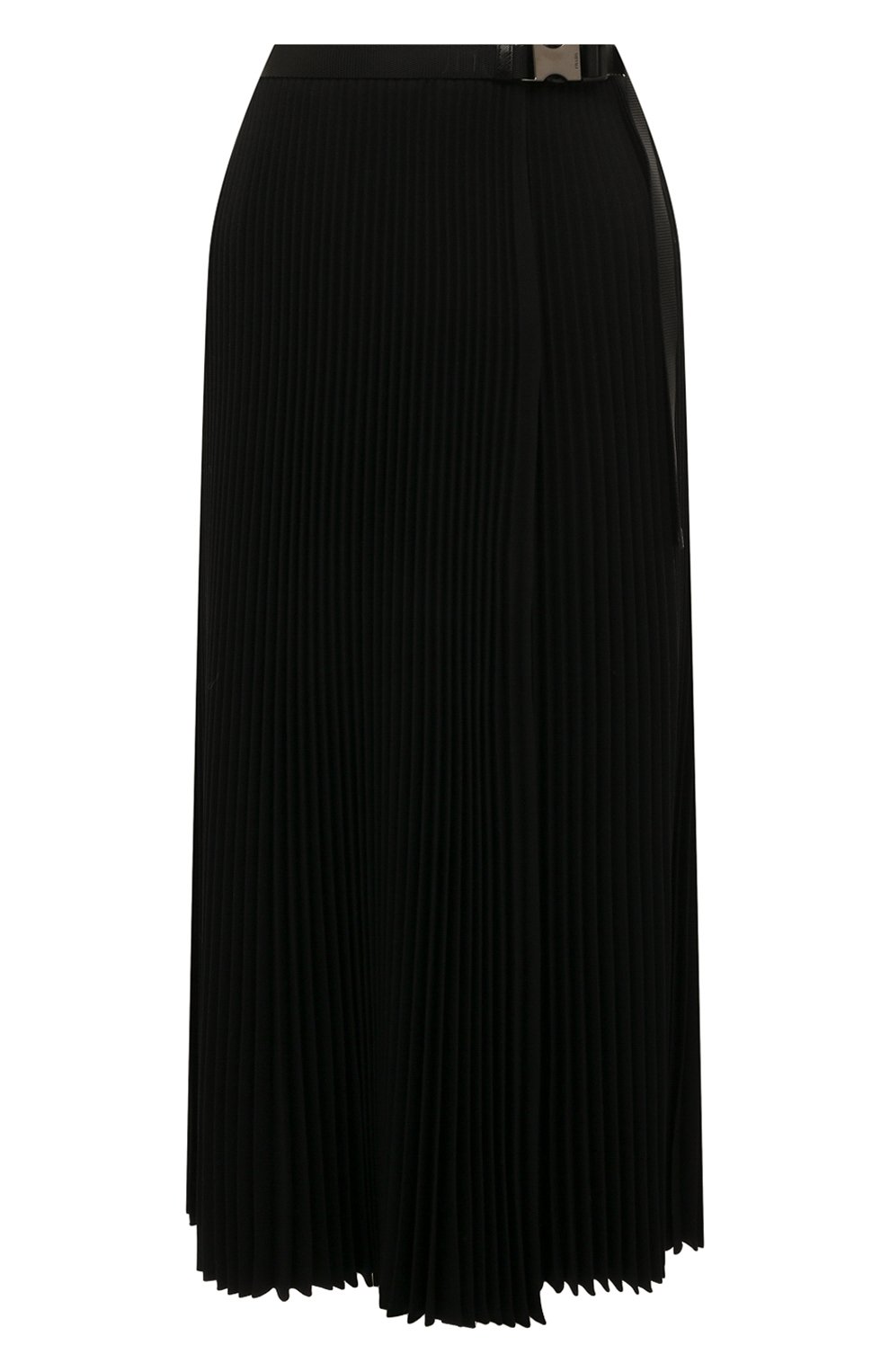 Женская плиссированная юбка PRADA черного цвета, арт. P175RH-1OES-F0002-202 | Фото 1 (Стили: Гламурный; Женское Кросс-КТ: юбка-плиссе, Юбка-одежда; Материал внешний: Синтетический материал; Длина Ж (юбки, платья, шорты): Миди)