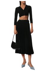 Женская плиссированная юбка PRADA черного цвета, арт. P175RH-1OES-F0002-202 | Фото 2 (Стили: Гламурный; Женское Кросс-КТ: юбка-плиссе, Юбка-одежда; Материал внешний: Синтетический материал; Длина Ж (юбки, платья, шорты): Миди)