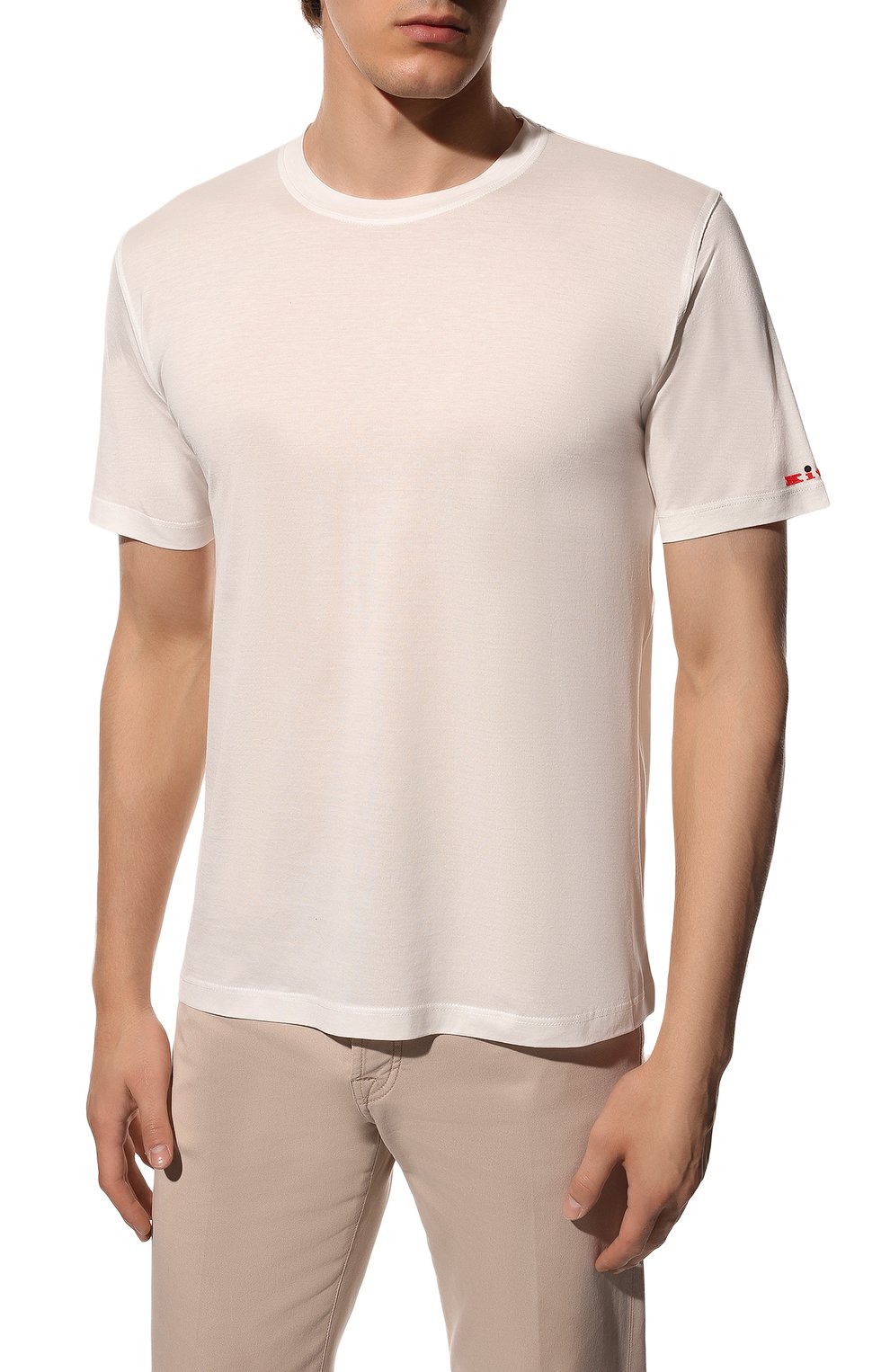 Мужская хлопковая футболка KITON белого цвета, арт. UK1165L | Фото 3 (Принт: Без принта; Рукава: Короткие; Длина (для топов): Стандартные; Материал внешний: Хлопок; Стили: Кэжуэл)