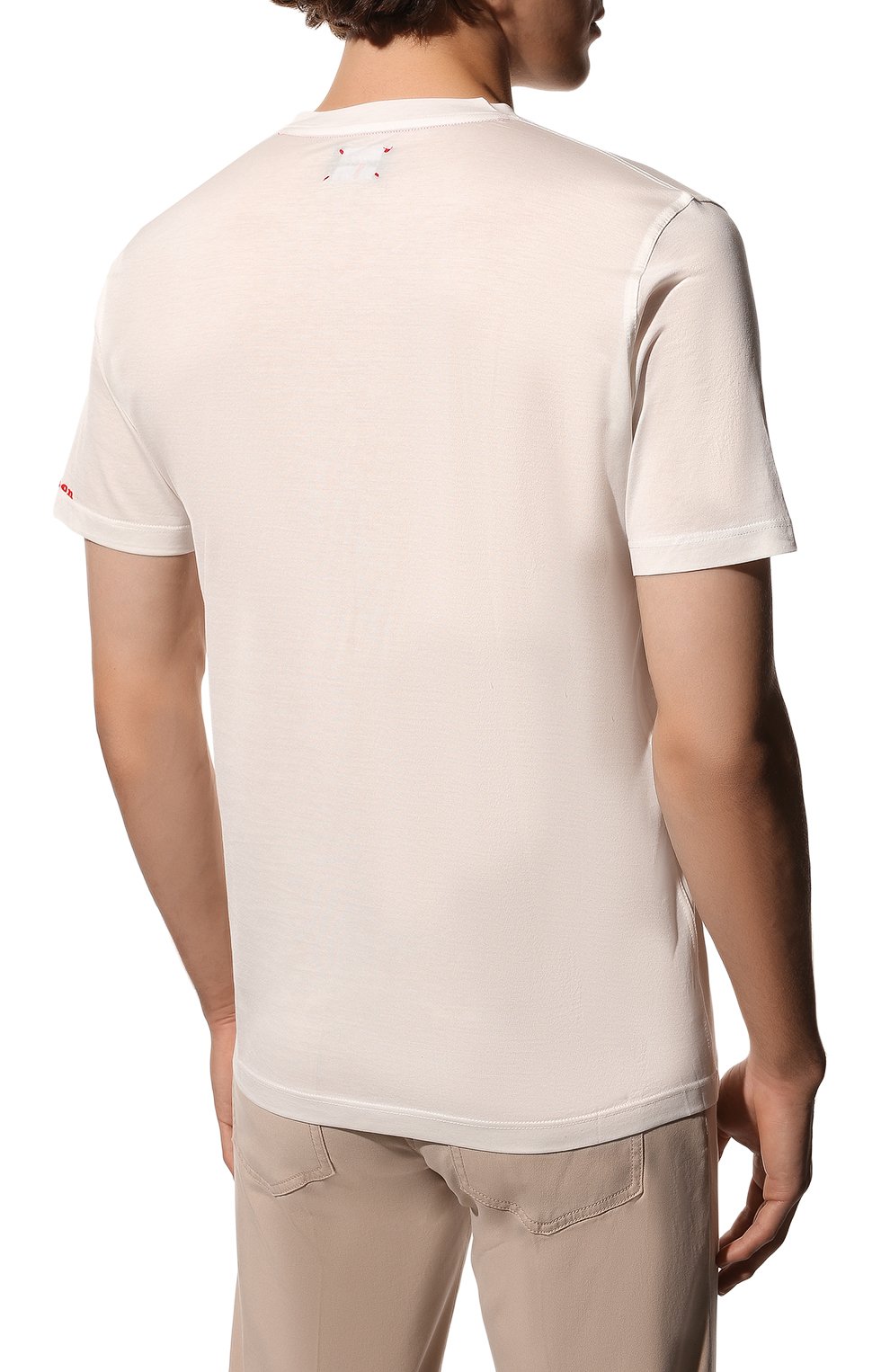 Мужская хлопковая футболка KITON белого цвета, арт. UK1165L | Фото 4 (Принт: Без принта; Рукава: Короткие; Длина (для топов): Стандартные; Материал внешний: Хлопок; Стили: Кэжуэл)