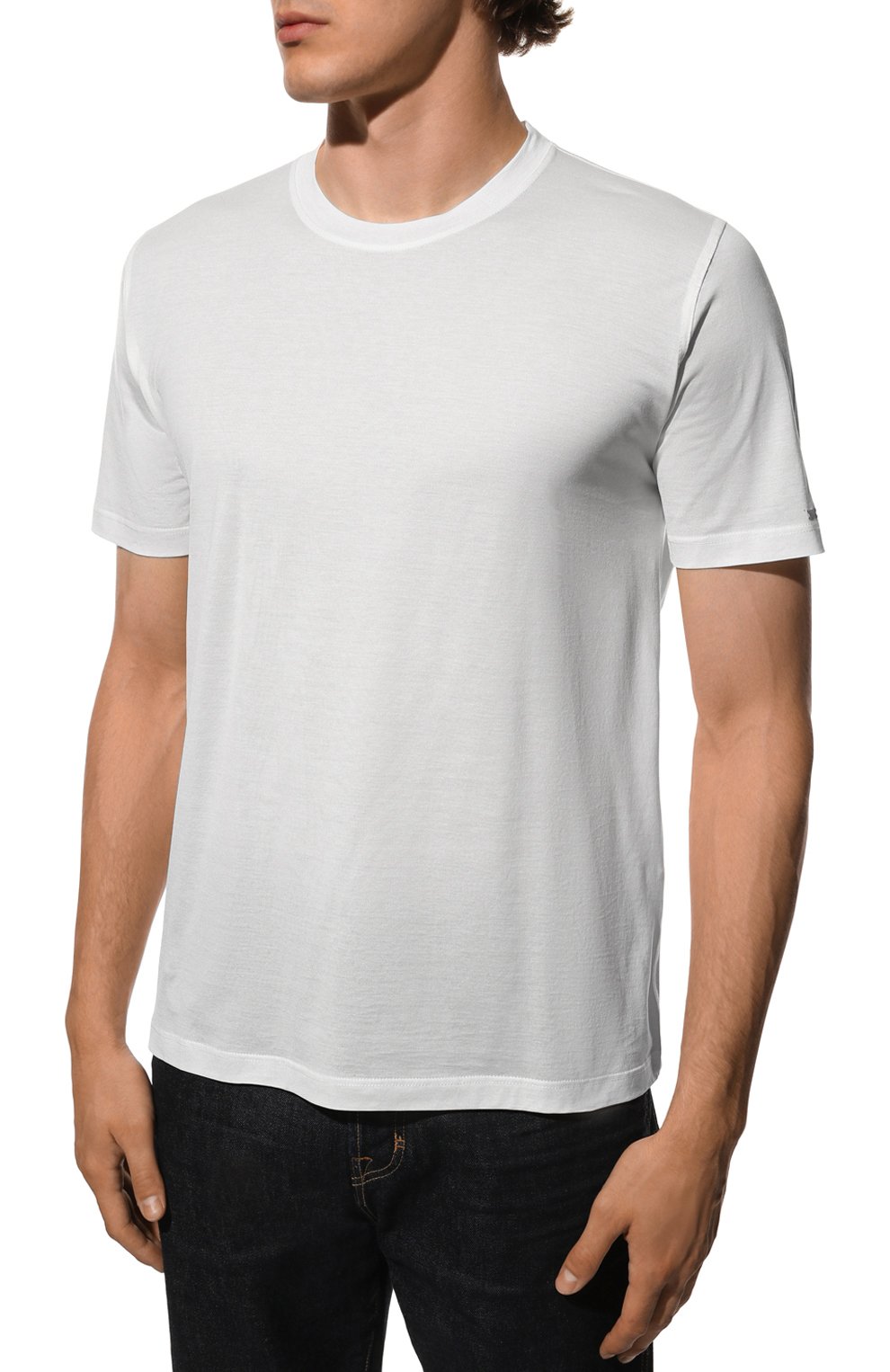 Мужская хлопковая футболка KITON белого цвета, арт. UK1165 | Фото 3 (Принт: Без принта; Материал внешний: Хлопок; Стили: Кэжуэл)
