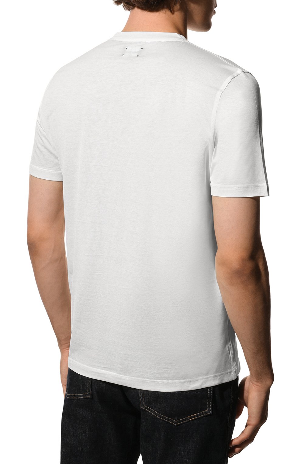 Мужская хлопковая футболка KITON белого цвета, арт. UK1165 | Фото 4 (Принт: Без принта; Материал внешний: Хлопок; Стили: Кэжуэл)