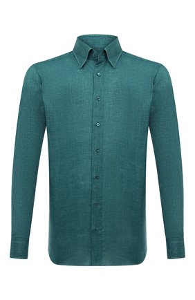 Мужская льняная рубашка ZILLI зеленого цвета, арт. MFX-84063-G13711/ZS0TTA | Фото 1 (Материал внешний: Лен; Рукава: Длинные; Длина (для топов): Стандартные)