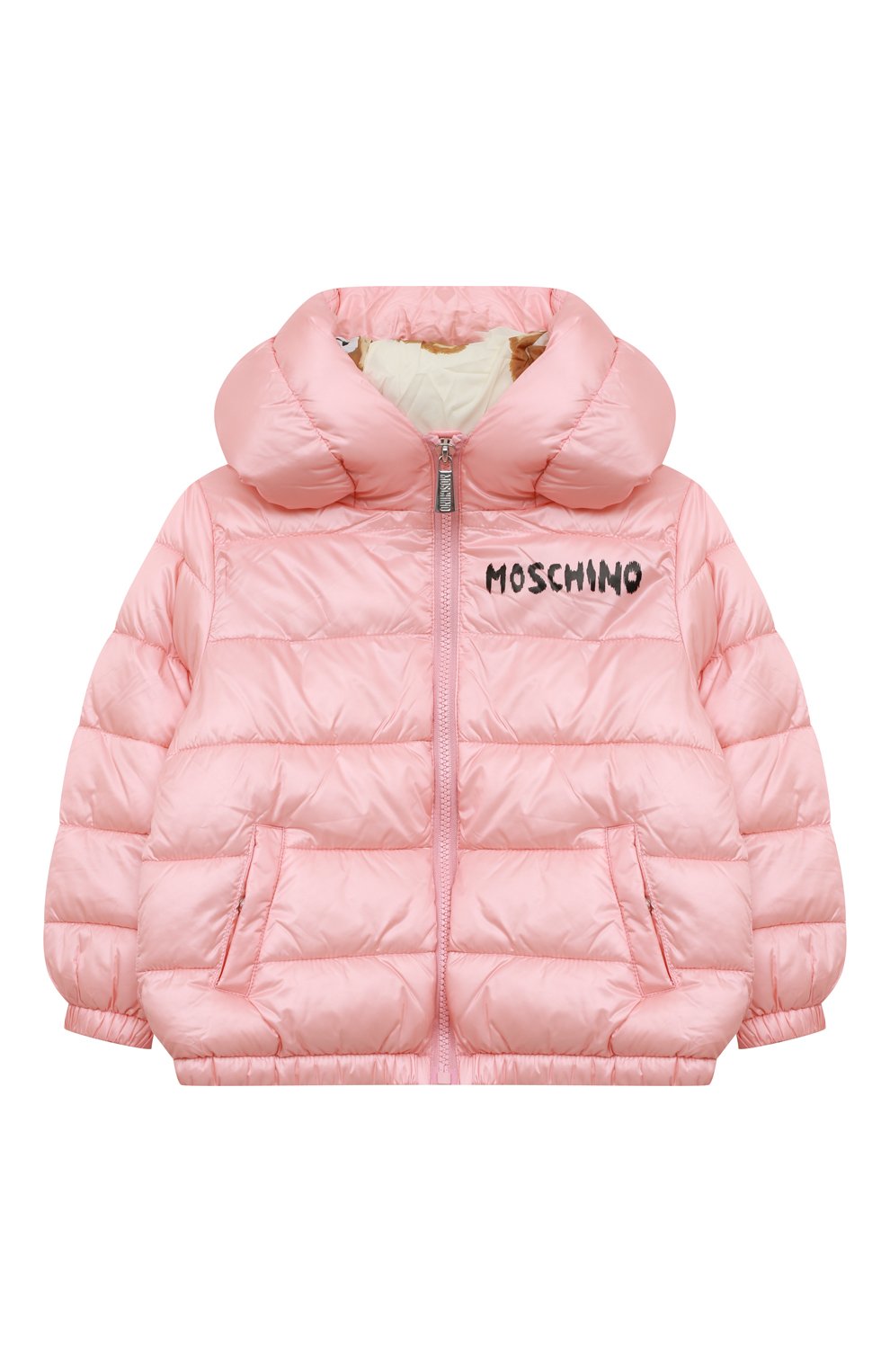 Детская утепленная куртка MOSCHINO светло-розового цвета, арт. HUS03E/L3A32/4A-8A | Фото 1 (Рукава: Длинные; Материал внешний: Синтетический материал; Материал подклада: Синтетический материал; Кросс-КТ: Демисезон)