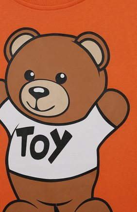 Детская хлопковая футболка MOSCHINO оранжевого цвета, арт. HUM03U/LAA01/4A-8A | Фото 3 (Девочки Кросс-КТ: футболка-одежда; Рукава: Короткие; Материал внешний: Хлопок)