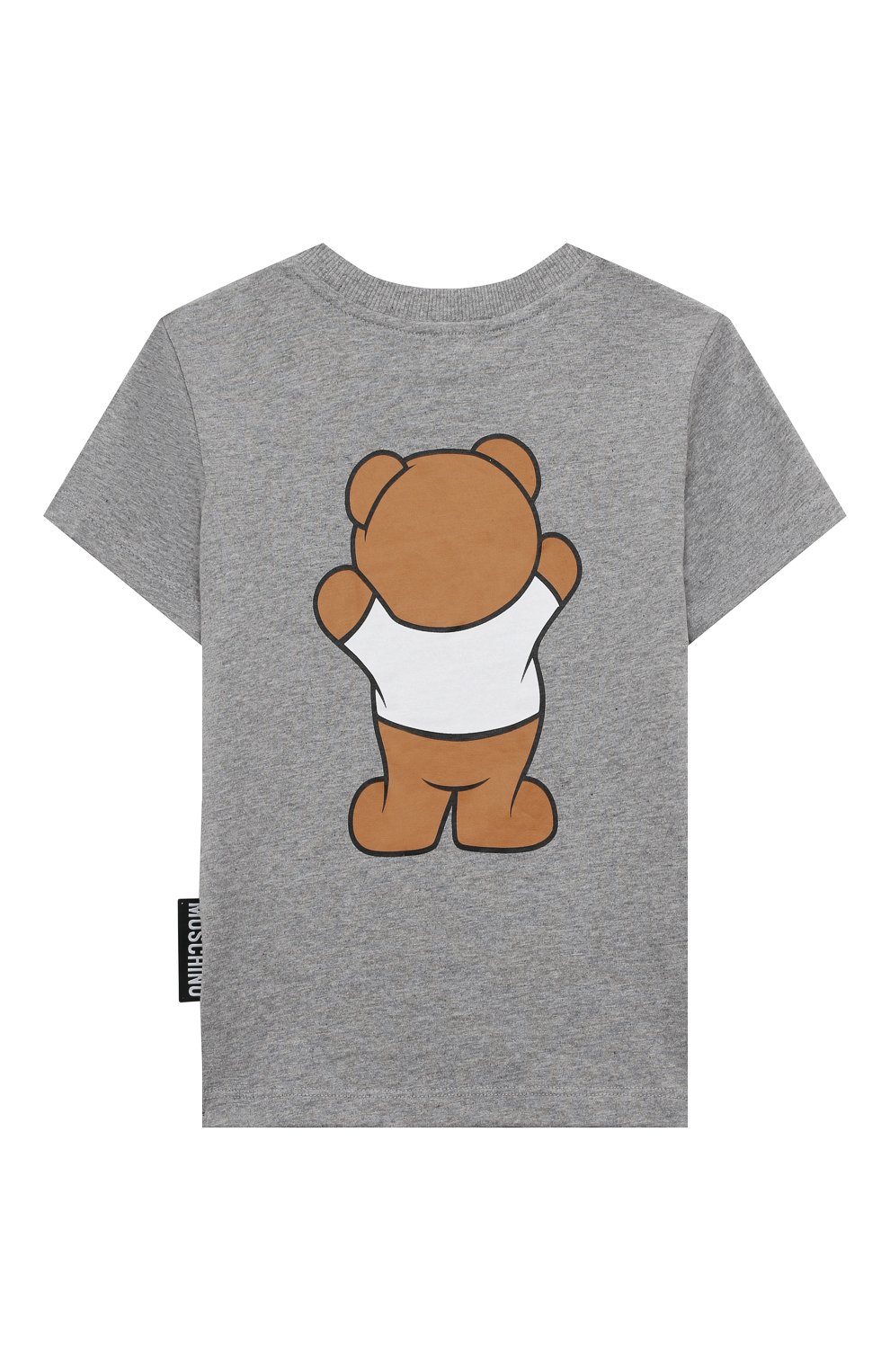 Детская хлопковая футболка MOSCHINO серого цвета, арт. HUM03U/LAA01/4A-8A | Фото 2 (Девочки Кросс-КТ: футболка-одежда; Рукава: Короткие; Материал внешний: Хлопок)