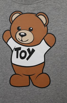 Детская хлопковая футболка MOSCHINO серого цвета, арт. HUM03U/LAA01/4A-8A | Фото 3 (Девочки Кросс-КТ: футболка-одежда; Рукава: Короткие; Материал внешний: Хлопок)