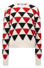 Женский кашемировый свитер PRADA разноцветного цвета, арт. P24O1T-10T7-F0N98-212 | Фото 1 (Женское Кросс-КТ: Свитер-одежда; Материал внешний: Шерсть, Кашемир; Рукава: Длинные; Длина (для топов): Стандартные; Стили: Спорт-шик)