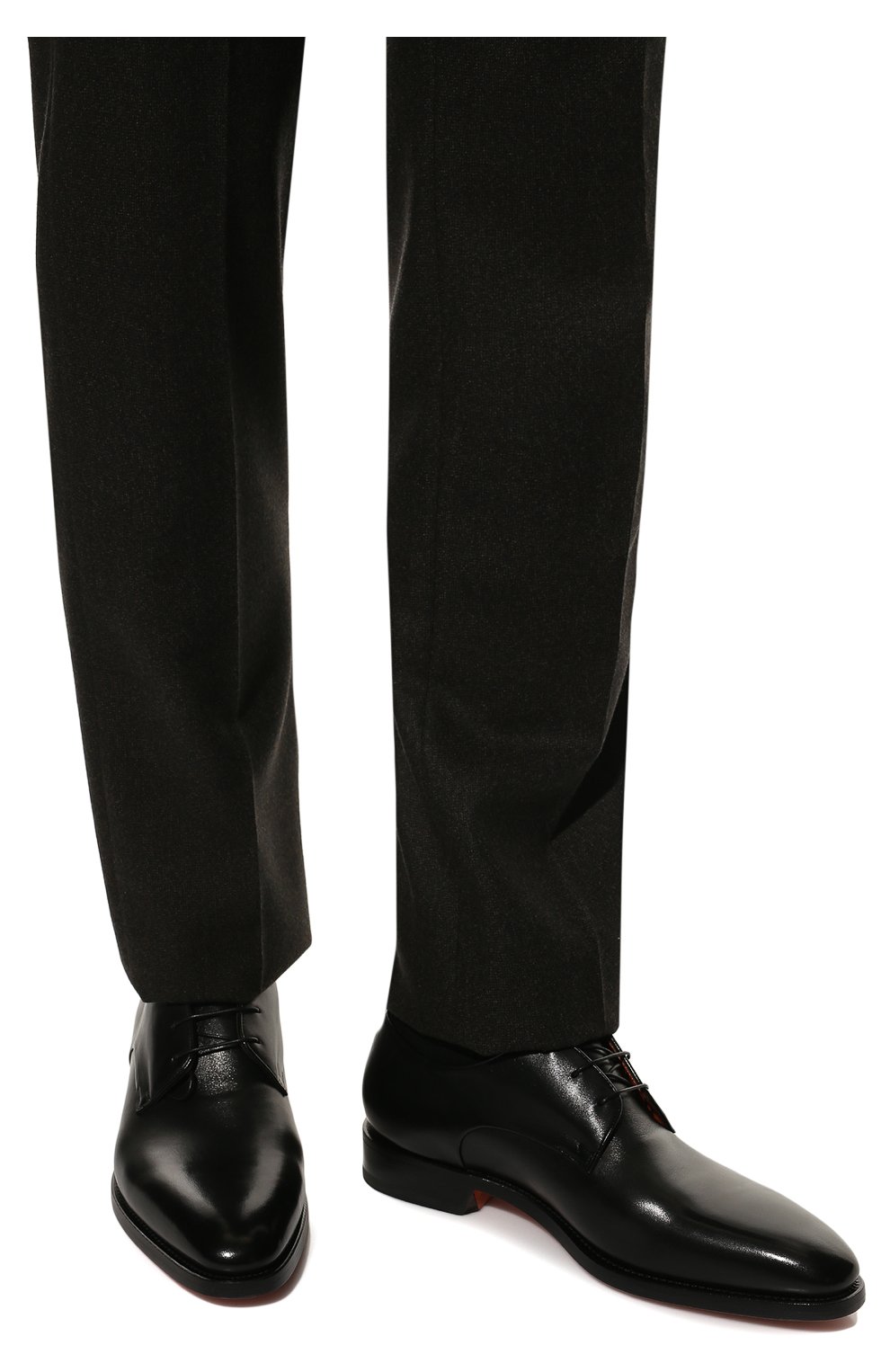 Мужские кожаные дерби SANTONI черного цвета, арт. MCLG16204PB3BFUHN01 | Фото 3 (Материал внешний: Кожа; Материал внутренний: Натуральная кожа; Стили: Классический)