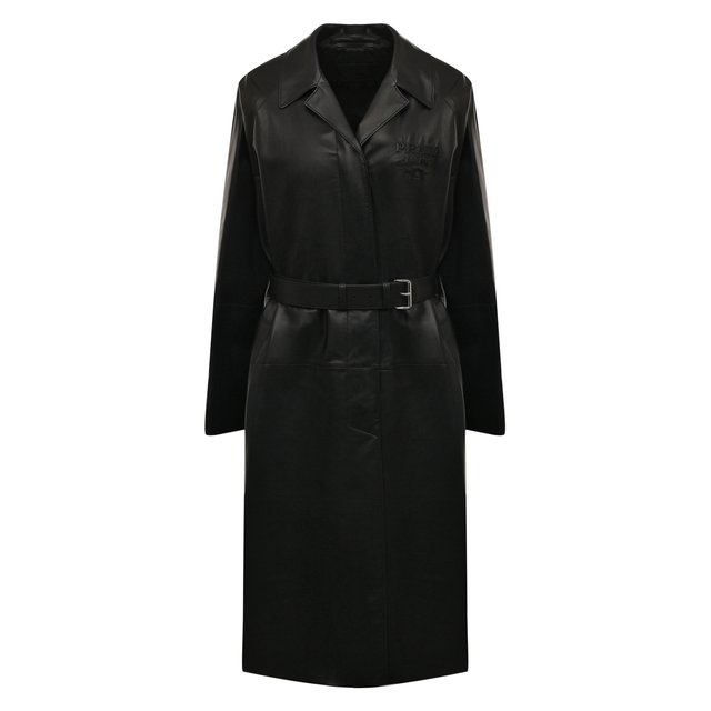 Кожаное пальто Prada черного цвета