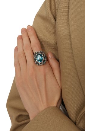 Женское кольцо geometry QUEENSBEE бирюзового цвета, арт. 101319 | Фото 2 (Материал: Серебро)