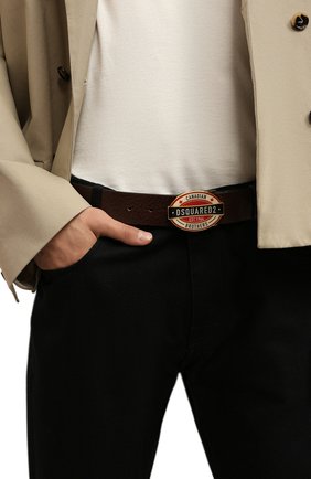 Мужской кожаный ремень DSQUARED2 темно-коричневого цвета по цене 22500 руб., арт. BEM0480 12900001 | Фото 2 Мужской кожаный ремень DSQUARED2 темно-коричневого цвета, арт. BEM0480 12900001 | Фото 2 (Случай: Повседневный; Материал: Натуральная кожа)