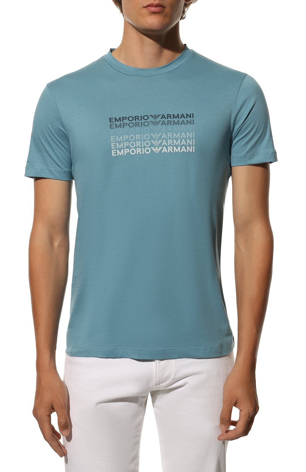 Мужская хлопковая футболка EMPORIO ARMANI голубого цвета, арт. 6L1TCX/1JPZZ | Фото 3 (Рукава: Короткие; Длина (для топов): Стандартные; Принт: С принтом; Материал внешний: Хлопок; Стили: Кэжуэл)