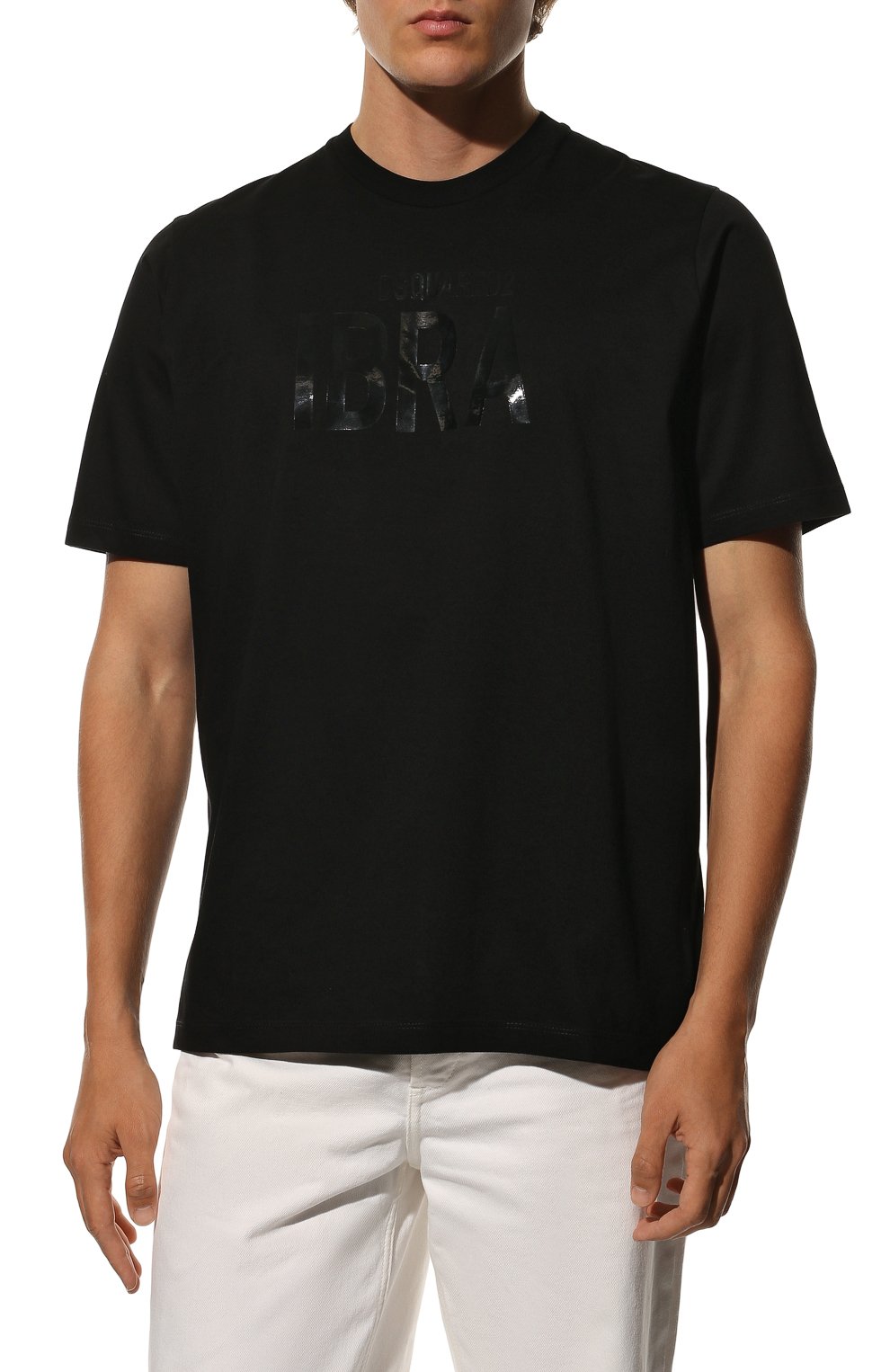 Мужская хлопковая футболка ibra DSQUARED2 черного цвета, арт. S78GD0067/S23009 | Фото 3 (Рукава: Короткие; Длина (для топов): Стандартные; Стили: Гранж; Принт: С принтом; Материал внешний: Хлопок)