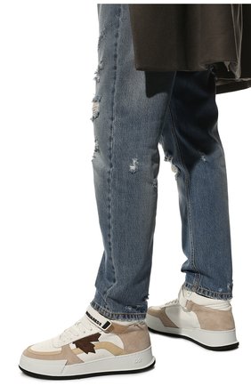 Мужские кожаные кеды canadian DSQUARED2 бежевого цвета, арт. SNM0250 25105519 | Фото 3 (Материал внешний: Кожа; Материал внутренний: Натуральная кожа, Текстиль; Стили: Классический; Материал утеплителя: Без утеплителя)