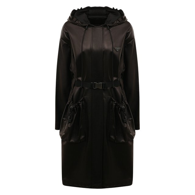 Кожаное пальто Prada черного цвета