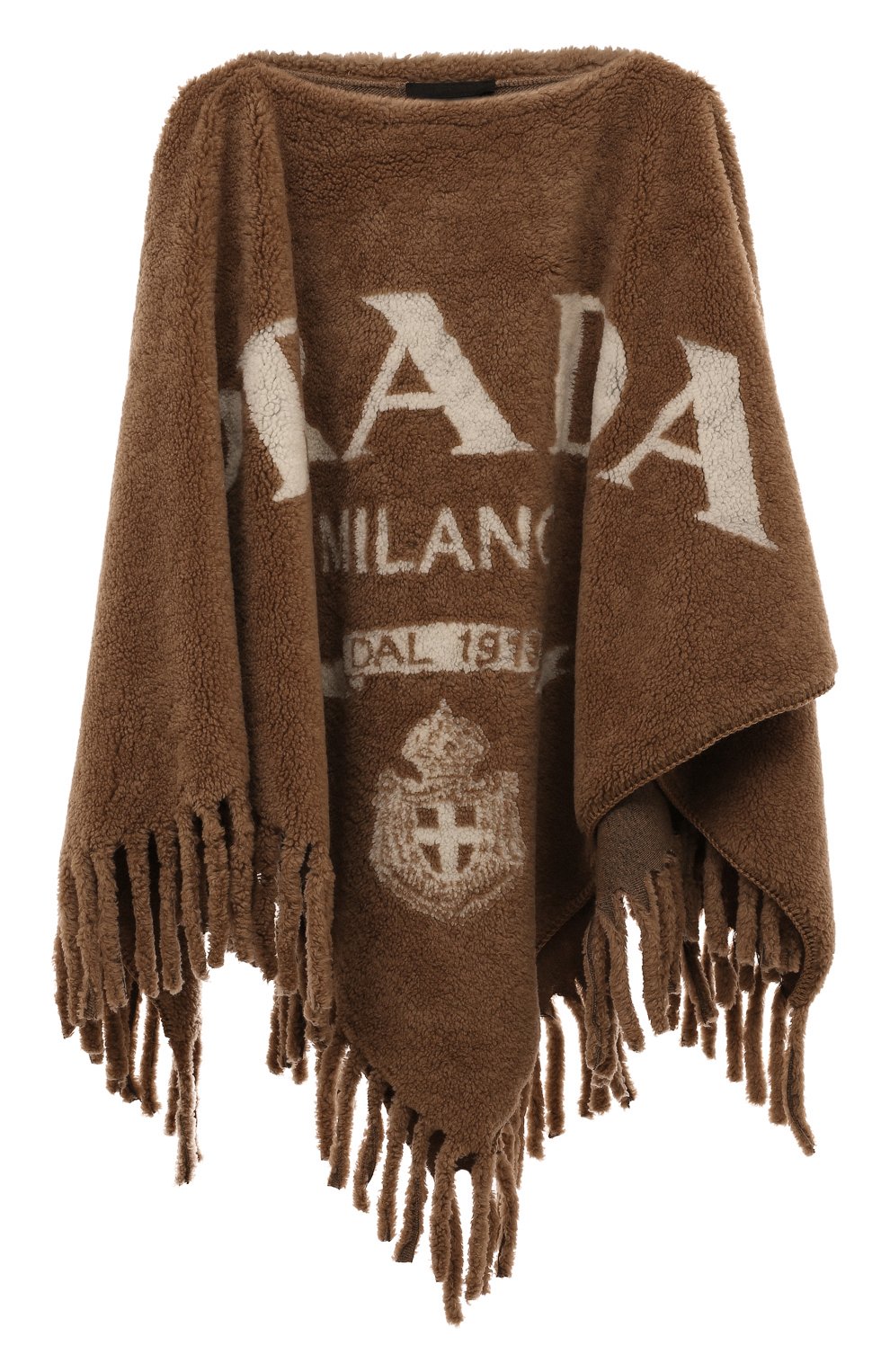 Женская шерстяное пончо PRADA коричневого цвета, арт. 2FS040-2FK7-F045Y | Фото 1 (Материал внешний: Шерсть, Синтетический материал; Длина (верхняя одежда): До середины бедра; Стили: Кэжуэл)