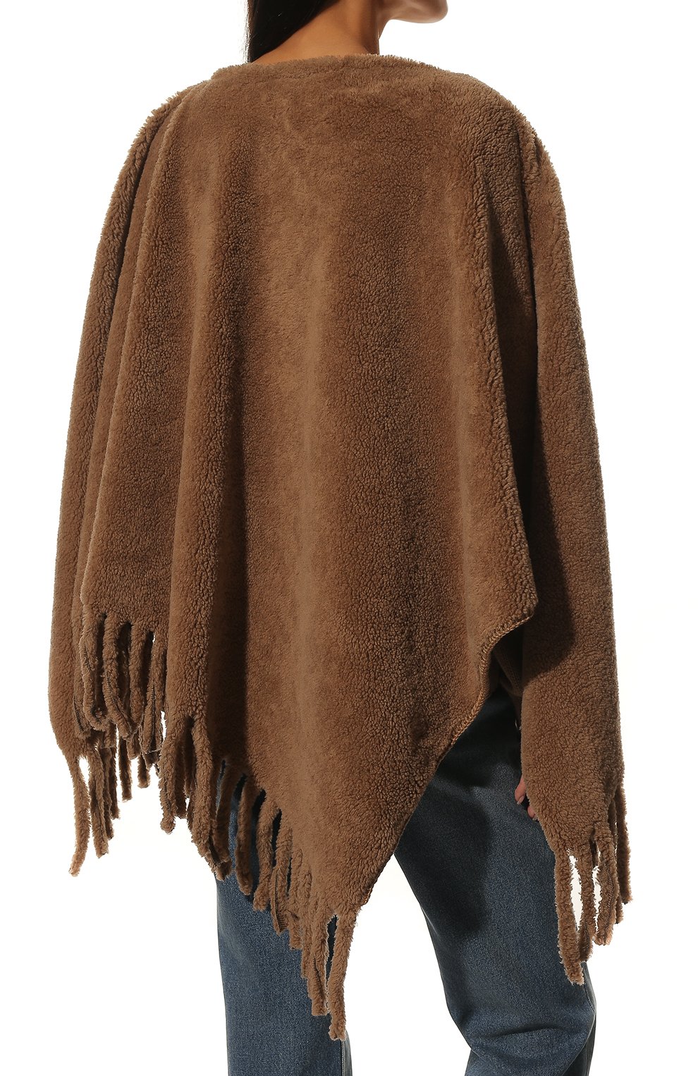 Женская шерстяное пончо PRADA коричневого цвета, арт. 2FS040-2FK7-F045Y | Фото 4 (Материал внешний: Шерсть, Синтетический материал; Длина (верхняя одежда): До середины бедра; Стили: Кэжуэл)