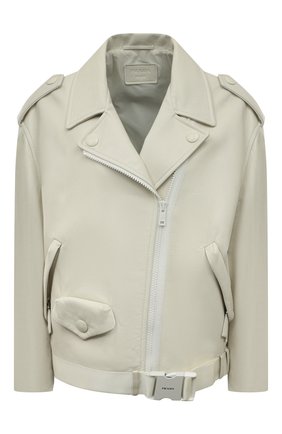 Женская кожаная куртка PRADA белого цвета, арт. 58A063-FLY-F0009 | Фото 1 (Кросс-КТ: Куртка; Рукава: Длинные; Стили: Гранж; Материал внешний: Натуральная кожа; Женское Кросс-КТ: Замша и кожа; Длина (верхняя одежда): Короткие)