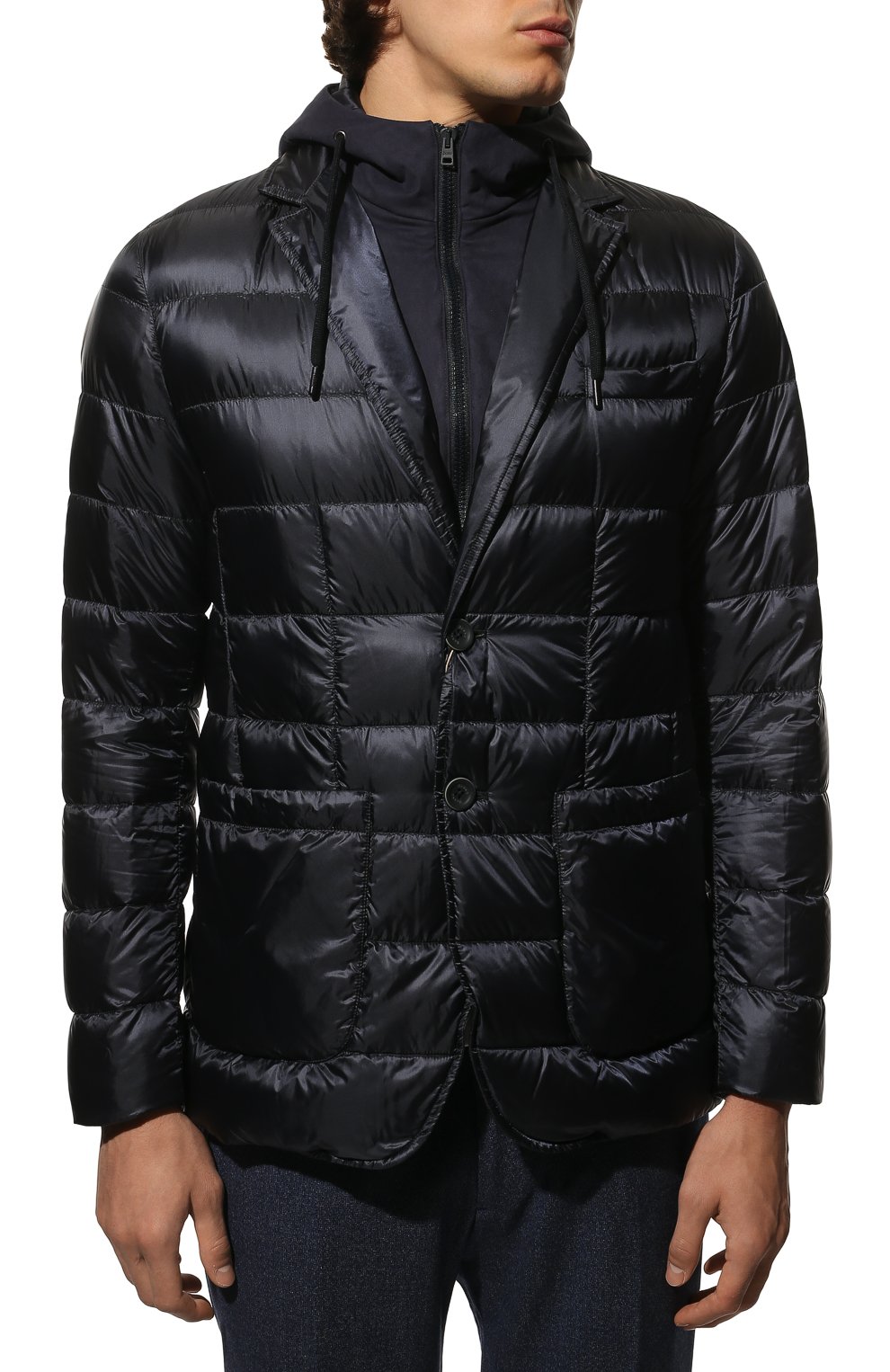 Мужская пуховая куртка HERNO темно-синего цвета, арт. PI00079UR/12020 | Фото 3 (Кросс-КТ: Куртка; Рукава: Длинные; Материал внешний: Синтетический материал; Мужское Кросс-КТ: Куртка-верхняя одежда; Материал подклада: Синтетический материал; Длина (верхняя одежда): Короткие; Материал утеплителя: Пух и перо; Стили: Кэжуэл)