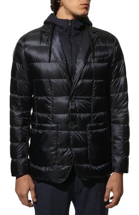 Мужская пуховая куртка HERNO темно-синего цвета, арт. PI00079UR/12020 | Фото 3 (Кросс-КТ: Куртка; Рукава: Длинные; Материал внешний: Синтетический материал; Мужское Кросс-КТ: Куртка-верхняя одежда; Материал подклада: Синтетический материал; Длина (верхняя одежда): Короткие; Материал утеплителя: Пух и перо; Стили: Кэжуэл)